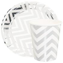 Kit 20un Prato Copo Papel Festas zig zag prata