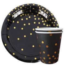 Kit 20Un Prato E Copo Papel Festa Aniversário Preto Dourado Kit 20Un Prato E Copo Papel Festa Aniversário Preto Dourado