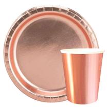 Kit 20un Prato E Copo Papel Festa Aniversário Rosa Gold Kit 20un Prato E Copo Papel Festa Aniversário Rosa Gold