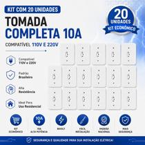 Kit 20Un Tomada Simples 10A Completa 110V-220V Bivolt