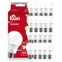 Kit 20x Lâmpada LED 9W Branca Morna 3000K - Kian