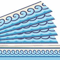 Kit 21 Adesivos Piscina Mosaico Ondas Do Mar Azul E Areia 100x15cm