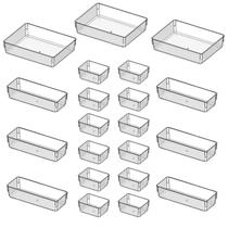 Kit 21 Cestos Organizadores de Gavetas e Geladeiras Multiuso Modular Acrilico Porta Maquiagem
