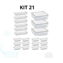Kit 21 Organizador Multiuso Modular Gavetas Acrílico Cristal Maquiagem Escritório Geladeira Kit 21 Organizador Multiuso Modular Gavetas Acrílico Cristal Maquiagem Escritório Geladeira