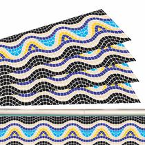 Kit 22 Adesivo Piscina Borda Mosaico Ondulado Escuro 100x20 Cm