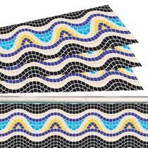 Kit 22 Adesivos Piscina Borda Mosaico Ondulado Escuro 100x30cm