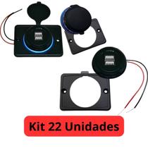 Kit 22 Carregador de Celular Automotivo 2 USB C/ Moldura Removível - RS-1123U BR