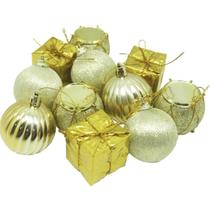 Kit 22 Pçs Enfeite Tubo Natalino Árvore De Natal Dourado 5cm