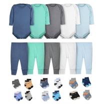 Kit 22 Peças Body Manga Longa Calça Mijão e Meias para Bebê Algodão Amizade Kit 22 Peças Body Manga Longa Calça Mijão e Meias para Bebê Algodão Amizade