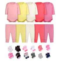 Kit 22 Peças Body Manga Longa Calça Mijão e Meias para Bebê Algodão Amor - DCP Kids