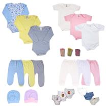 Kit 22 Peças Roupas Bebê Body Liso Mijão Touca Luva Meia
