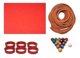 Kit 2,3 Tecido Pano Vermelho + 6 Borracha L + Caçapas + Bola Bilhar