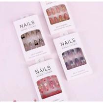 KIT 24/48/72 Unhas C/Cola Postiça Decorada Glitter Bailarina Quadrada Amendoada Francesinha Pintada Unha-YOUYI