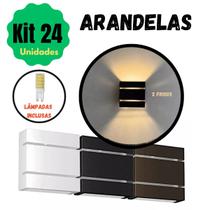 Kit 24 Arandelas Facho Duplo Com Lâmpadas Luminária de Parede Interna e Externa Facho Duplo para Jardim, Piscina, Muro e Corredor Marrom, Preto