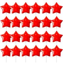 Kit 24 Balões Metalizado Estrela Vermelho 20cm C Canudo 15cm