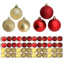 Kit 24 Bolas De Natal Dourada e 24 Bolas Vermelha Mista Fosca, Lisa e Glitter 5cm - Master Christmas