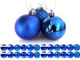 Kit 24 Bolas De Natal Mista Azul 5cm - Riomaster