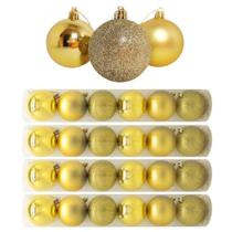 Kit 24 Bolas De Natal Mista Gliter, Fosca e Brilho Dourada 7cm - Master Christmas