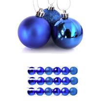 Kit 24 Bolas De Natal Mista Glitter Azul 5cm Pendente Árvore Decoração Natalina