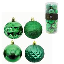 Kit 24 Bolas De Natal Mista Verde 6Cm Decoração Árvore