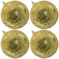 Kit 24 Bolas Enfeite Árvore Natal Dourado Glitter 4,8cm