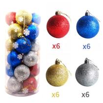 Kit 24 Bolinhas Luxo C/ Glitter Enfeitar Decorar Pendurar Árvore Natal