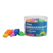 Kit 24 Borrachas Escolares Pequenas Neon com Capa Plástica Pote Coloridas Macias Não Mancha Kit 24 Borrachas Escolares Pequenas Neon com Capa Plástica Pote Coloridas Macias Não Mancha