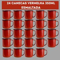Kit 24 Caneca VERMELHA 350ml Esmaltada Copo Vintage Café Chá