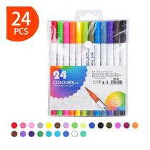 Kit 24 Caneta 2 em 1 Brush Lettering e Ponta Fina Dual Pen Canetinha Colorir Desenho