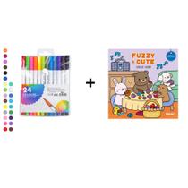 Kit 24 Canetas 2 em 1 Brush Lettering + Livro De Colorir Comfy e Fuzzy