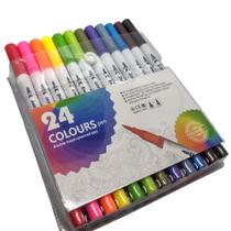 Kit 24 Canetas 2 Em 1 Ponta Fina E Pincel Pronta Entrega
