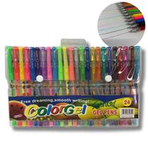 Kit 24 Canetas Coloridas Color Gel Glitter Frutas Escolar
