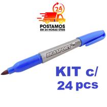 Kit 24 Canetas Marcador Permanente Ponta Fina Para Tecido Metal Plástico Brasfort