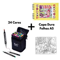 Kit 24 Canetas Ponta Dupla Touch + Livro Bobbie Goods Amarelo