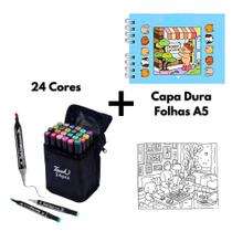 Kit 24 Canetas Ponta Dupla Touch + Livro Bobbie Goods Azul