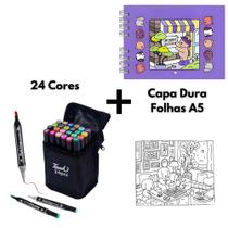 Kit 24 Canetas Ponta Dupla Touch + Livro Bobbie Goods Roxo