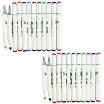 kit 24 canetinhas ponta dupla colorida marcador escolar para artes desenhos ponta fina chanfrada