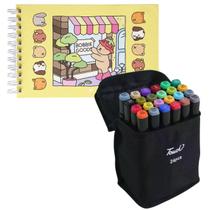 Kit 24 Canetinhas Ponta Dupla + Livro Bobbie Goods