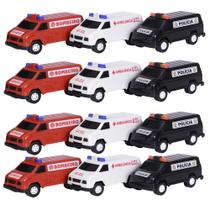 Kit 24 Carros Carrinho Furgão Brinquedo Polícia Ambulância Bombeiro Doação Atacado