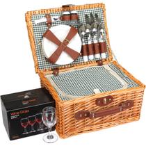 Kit 24 cesta picnic para 4 pessoas home&co com bolsa termica fibra natural