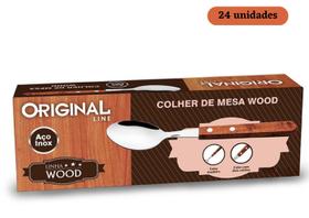 Kit 24 Colher de Mesa Wood Inox Com Cabo de Madeira Para Bar Restaurante Buffet Linha Wood Original