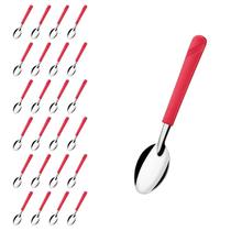 Kit 24 Colheres de Sopa Vermelho Luna Aço Inox e Plástico