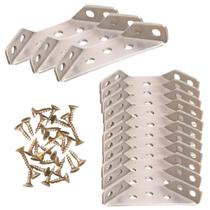 Kit 24 Conector De Canto Reforço Em Aço Para Armários Madeira Moveis Balançando e 10 Parafusos Cabeça Chata Kit 24 Conector De Canto Reforço Em Aço Para Armários Madeira Moveis Balançando e 10 Parafusos Cabeça Chata