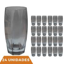 Kit 24 Copo Florida Vidro Cinza Mesa Posta Chique 370ml