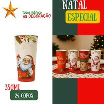 KIT 24 Copo Long Drink 350ml Plástico Decorado Natal Modelo Aleatório Festa Natalina Aniversário Lembrancinha Bebidas