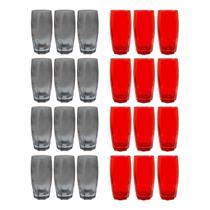 Kit 24 Copos de Vidro 370ml 12 Vermelho / 12 Cinza Florida Kit 24 Copos de Vidro 370ml 12 Vermelho / 12 Cinza Florida