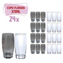 Kit 24 Copos Vidro 370ml 12 Transparente / 12 Cinza Florida