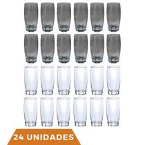 Kit 24 Copos Vidro 370ml 12 Transparente / 12 Cinza Florida