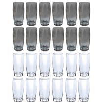 Kit 24 Copos Vidro 370ml 12 Transparente e 12 Cinza Kit 24 Copos Vidro 370ml 12 Transparente e 12 Cinza