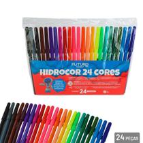 Kit 24 cores caneta hidrográfica cores intensas material escolar